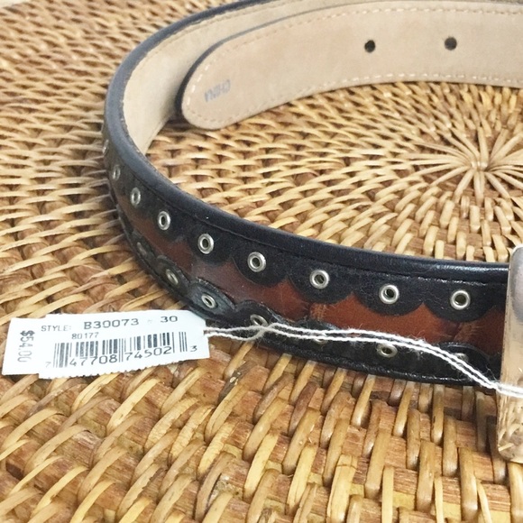 Brighton Black And Brown Leather Belt With Silver Hardware Size M - Picture 3 of 5